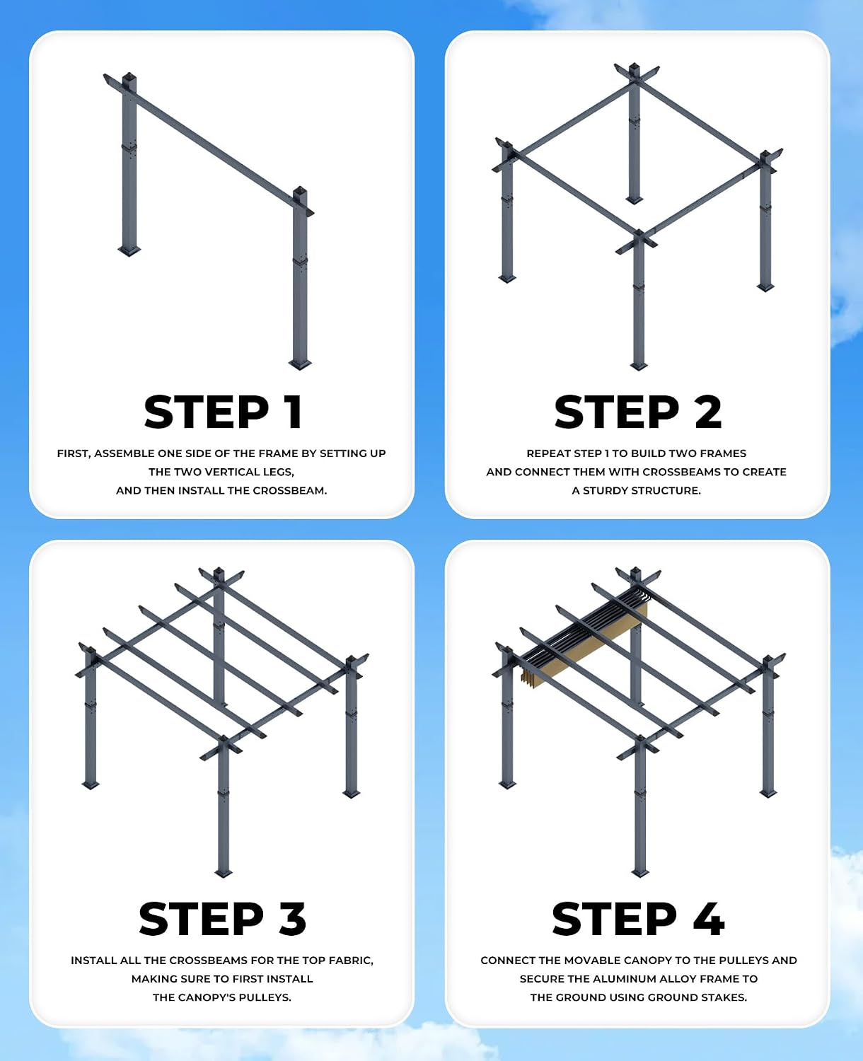 KYBOLT 10x10 Ft Modern Aluminum Pergola, Outdoor Pergola with Adjustable Canopy, Stable 4-Sided Base, Aluminum Gazebos for Backyard, Deck, Lawn - Khaki
