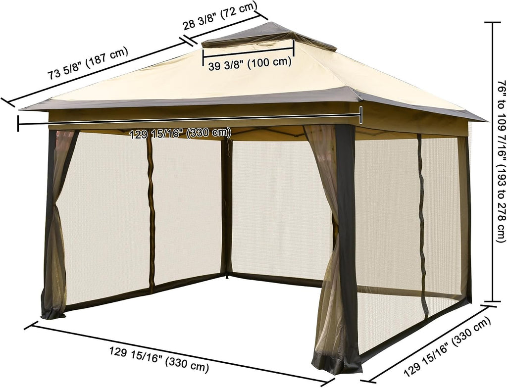Yescom All-in-1 11x11ft Pop-Up Gazebo Tent with Mesh Sidewall Carry Bag Sunshading Shelter for Outdoor Yard Garden Patio