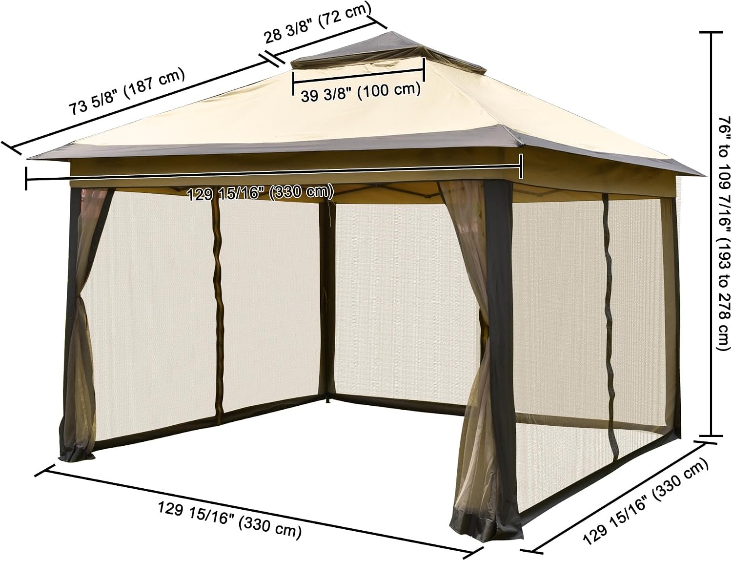 Yescom All-in-1 11x11ft Pop-Up Gazebo Tent with Mesh Sidewall Carry Bag Sunshading Shelter for Outdoor Yard Garden Patio