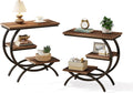 LITTLE TREE End Table Set 2, Narrow End Table with 3 Storage Shelves, Industrial C-Shaped Small Sofa Side Table for Living Room, Wood Slim Snack Table with Black Metal Frame, Rustic Brown