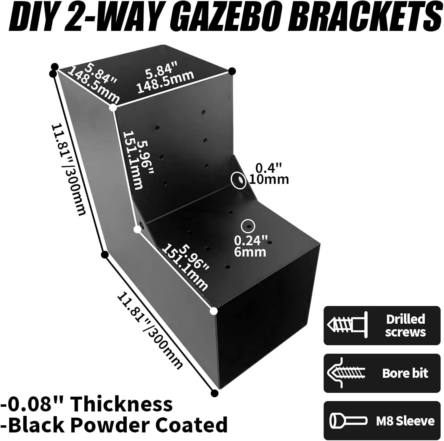 6'x6' L-Shaped Pergola Bracket,2-Way Woodwork Bracket for Indoor & Outdoor Wood Post Structures,DIY 90° Right Corner Brackets for Gazebos,Patios,Porchs,Log Cabins with Screws - 4Pack