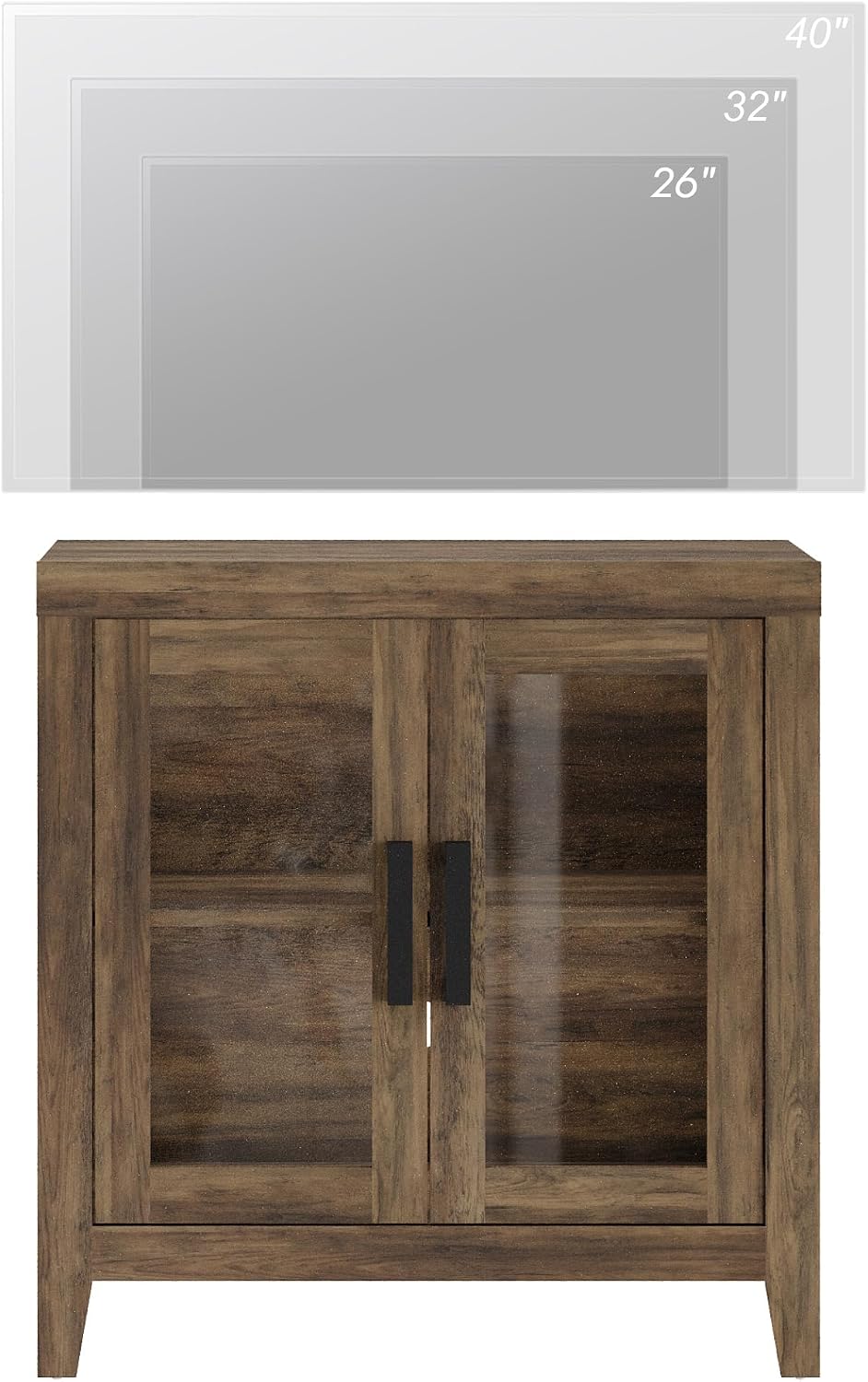 WAMPAT Farmhouse TV Stand for TVs up to 50', Rustic Wood Entertainment Center with Adjustable Shelf, Glass Doors & Storage, Media Console Cabinet for Living-Room, Bedroom, Brown