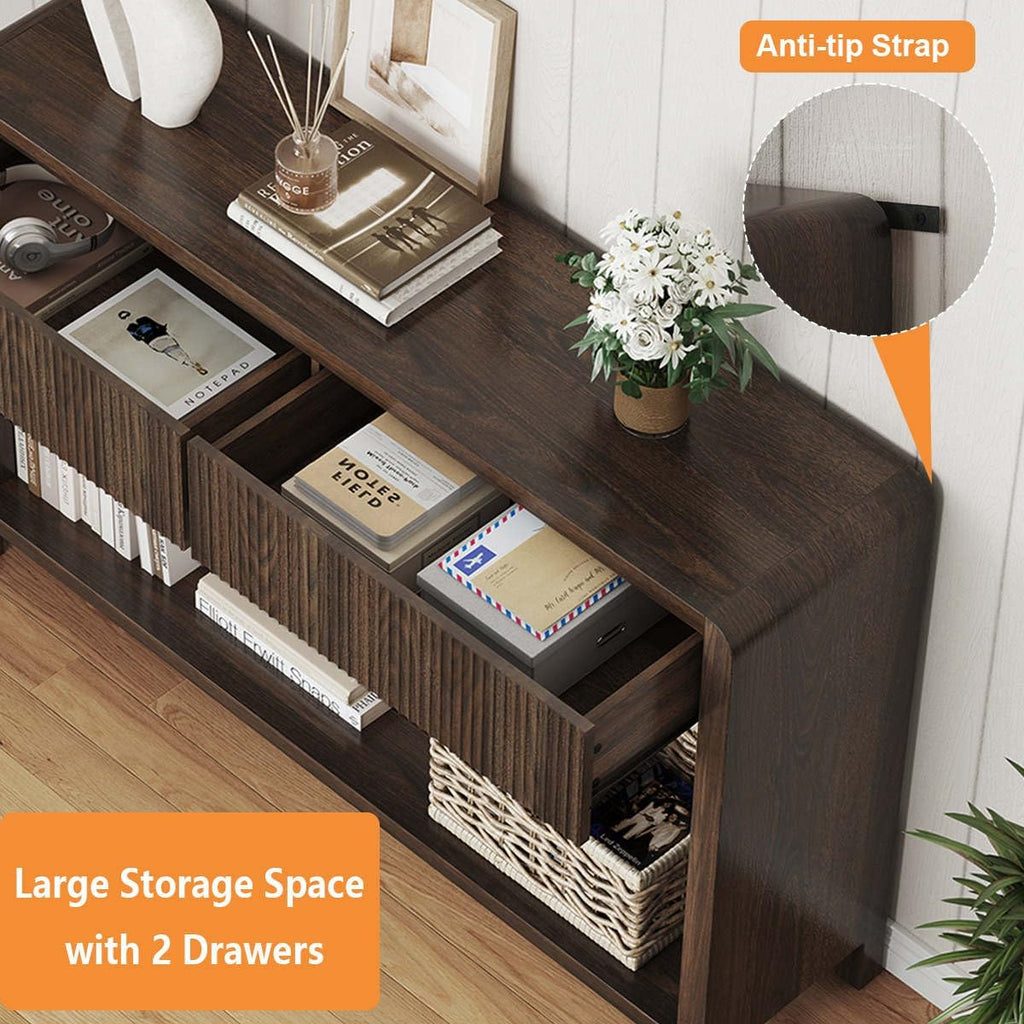 FATORRI Console Sofa Table with 2 Drawers, Wood Couch Table Behind Sofa, Farmhouse Entryway Tables for Hallway Storage (47.2 inch, Dark Walnut)
