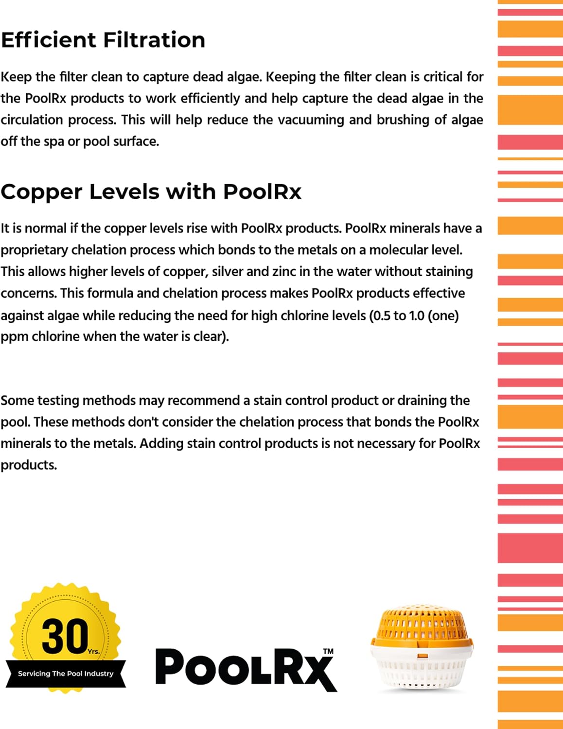 PoolRx+ Mineral Algaecide 4-Unit Pack, up to 6-Month Algae Control, for 5K-7.5K gallons, Orange & White, New Formula with Silver.