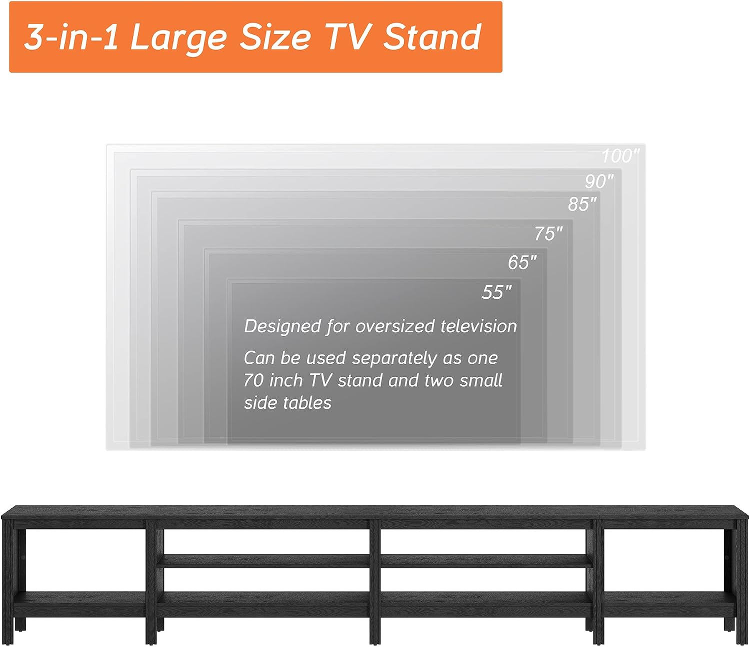 WAMPAT LED TV Stand for TVs up to 85 Inch, Black Entertainment Center for 85 90 100inch TV Console Table with 6 Cubby Storage for Living Room Bedroom