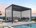 PURPLE LEAF Louvered Pergola 94AS 11' x 13' Outdoor Aluminum Pergola with Shade Screen Adjustable Roof for Deck Backyard Grey Hardtop Gazebo, 1 Long Side and 2 Short Sides