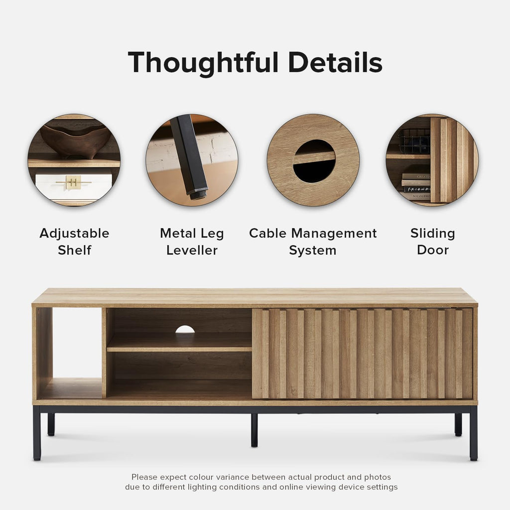mopio Norwin TV Stand, Rustic Modern Industrial Television Stand for 60/65/70 inch TV, Fluted Entertainment Center with Storage, Wood Media Console Credenza Cabinet Table (Oak 64' TV Stand)