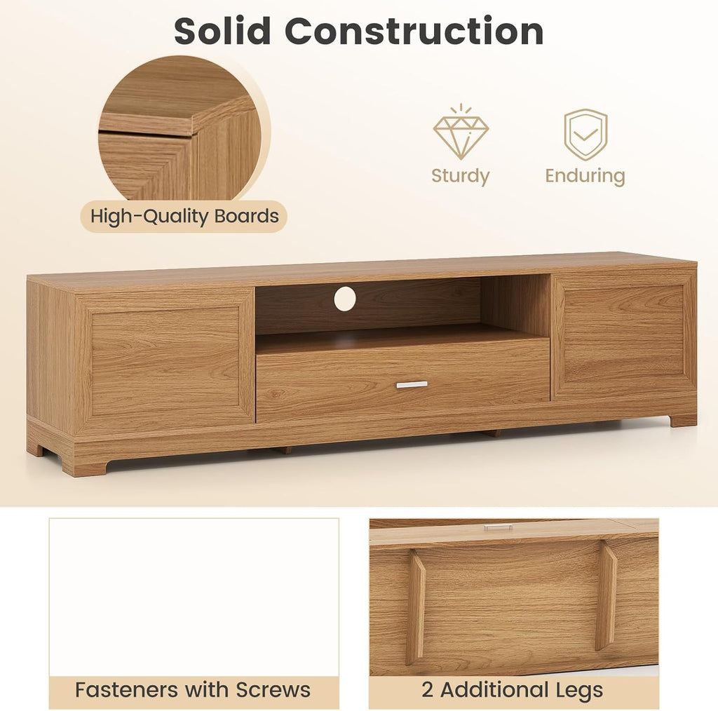 Giantex TV Stand for 60-80 Inch TV, Farmhouse Modern Entertainment Center with Storage Cabinets, Drawer & Cable Hole, Wooden Media TV Console Table for Living Room, Bedroom