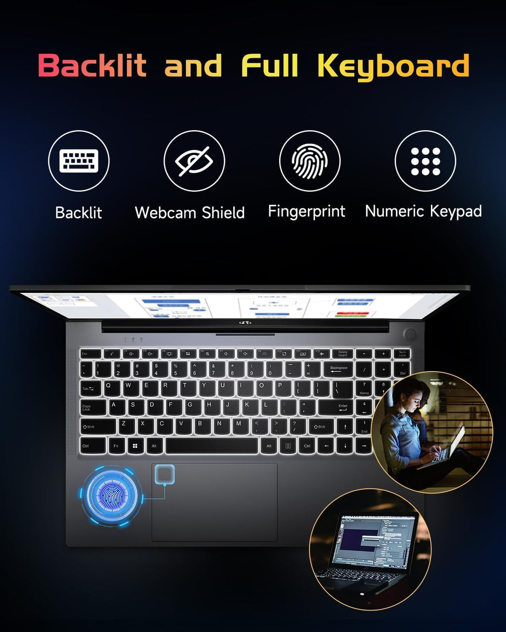 NIMO 15.6' IPS FHD-Laptop, Intel Pentium Quad Core N100 8GB RAM 256GB SSD (Beat i3-1115G4, Up to 3.4GHz) Computer with Backlit Keyboard Fingerprint Type-C Charger WiFi 6 BT5.2, for Student and Home