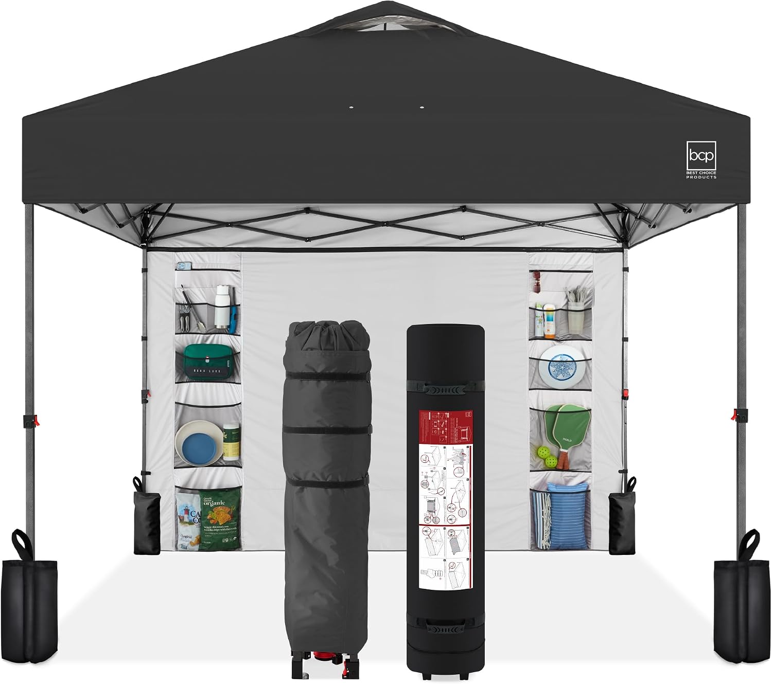 Best Choice Products 10x10ft Pop Up Canopy Tent with Sidewall, 1 Person 1 Minute Set Up, Carry Case, 4 Weight Bags - Gray