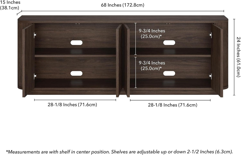 Henn&Hart Fluted TV Stand for TVs up to 75'' with 2 Ribbed Storage Cabinets with an Adjustable Shelf for Living Room, Family Room, or Office, Rich Brown