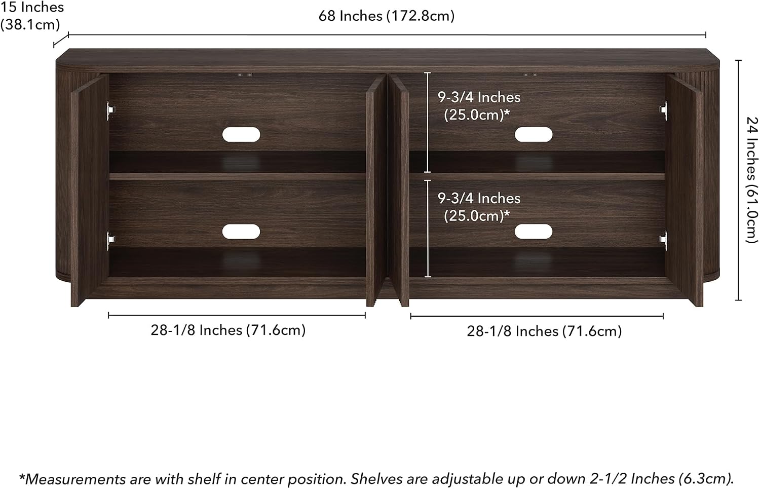 Henn&Hart Fluted TV Stand for TVs up to 75'' with 2 Ribbed Storage Cabinets with an Adjustable Shelf for Living Room, Family Room, or Office, Rich Brown