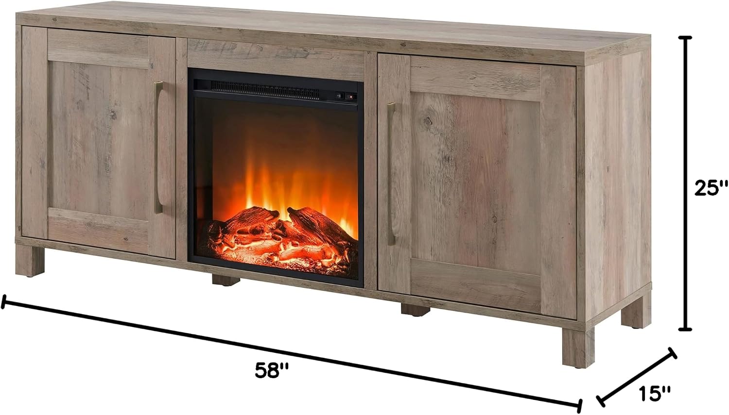 Chabot Rectangular TV Stand with Log Fireplace for TV's up to 65' in Gray Oak