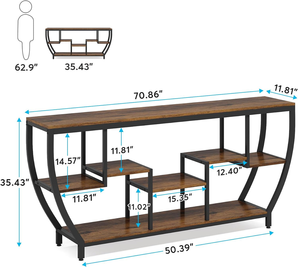 Tribesigns 70.9 Inch Long Sofa Table with Shelves, Rustic Console Table with Storage, Industrial Entryway Table TV Stand, Behind Couch Table Accent Tables for Living Room, Hallway, Foyer
