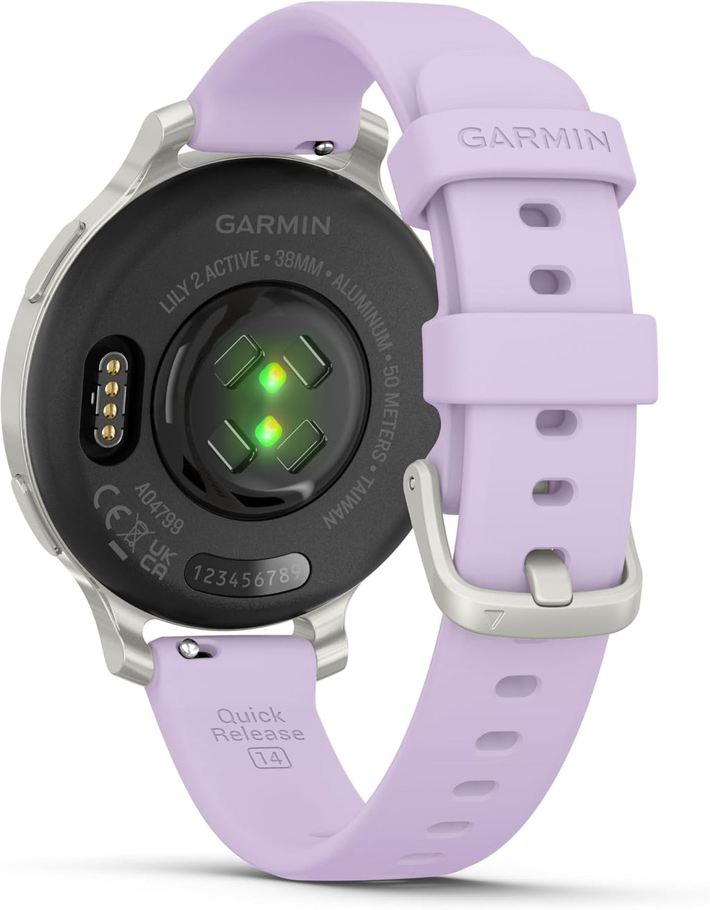Garmin Lily 2 Active, Silver with Purple Jasmine Silicone Band, Smartwatch, Built-in GPS, Hidden Display, Patterned Lens, Up to 9 Days Battery Life w Black Earbuds Bundle