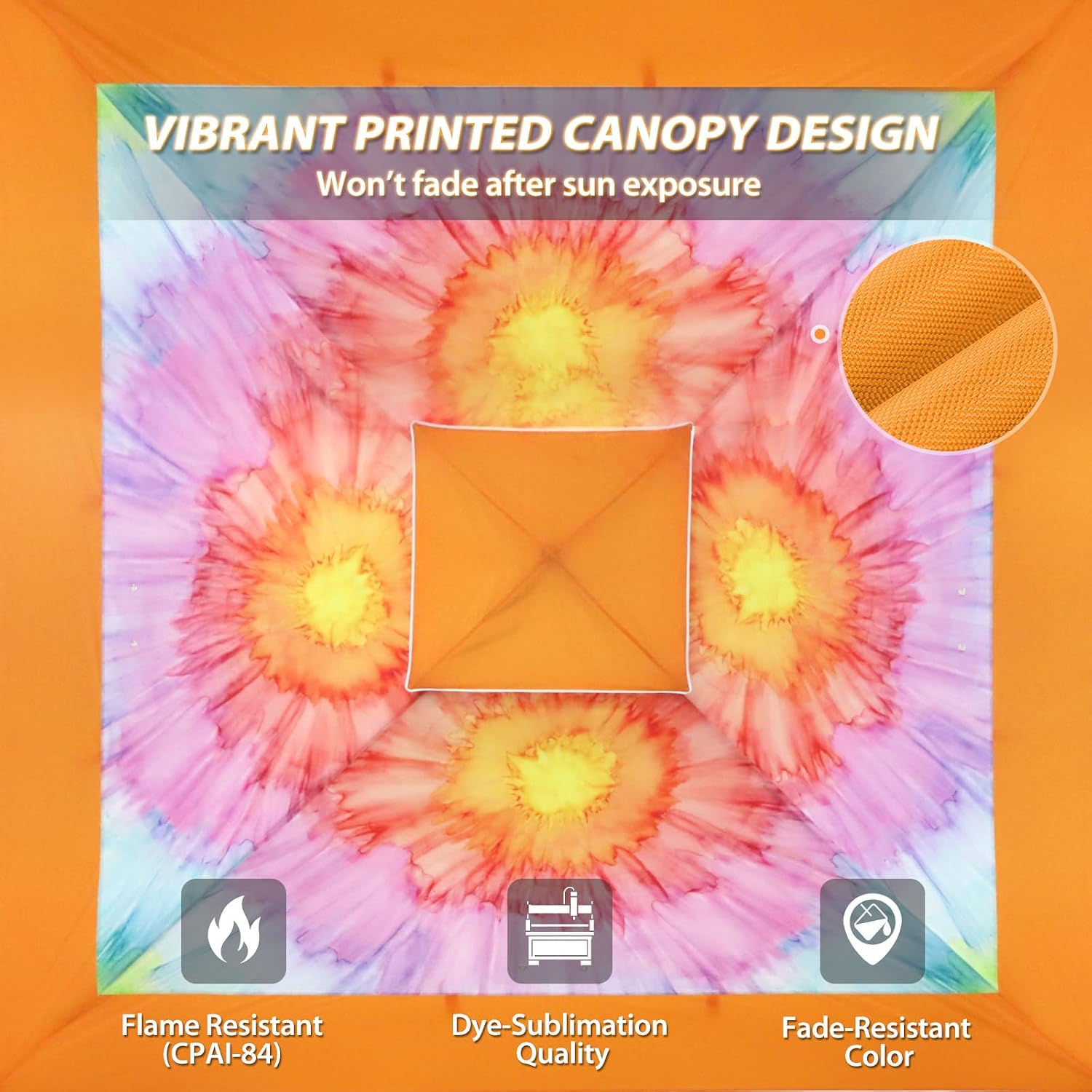 EAGLE PEAK 13x13 Straight Leg Pop Up Canopy Tent Instant Outdoor Canopy Easy Single Person Set up Folding Shelter w/Auto Extending Eaves 169 Square Feet of Shade (Floral Tie Dye)