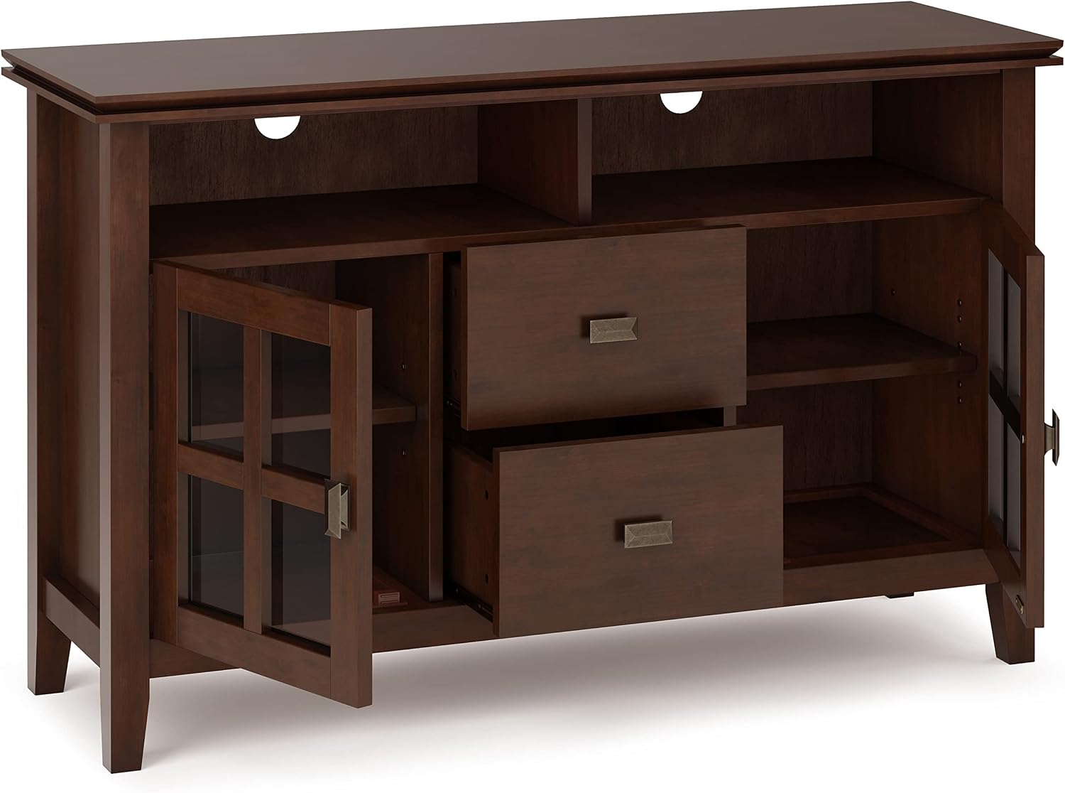 SIMPLIHOME Artisan TV Stand - 48 inch Wide Solid Wood Media Console in Russet Brown, Contemporary Entertainment Center for Living Room for TVs up to 55 Inches with Drawers and Cable Management