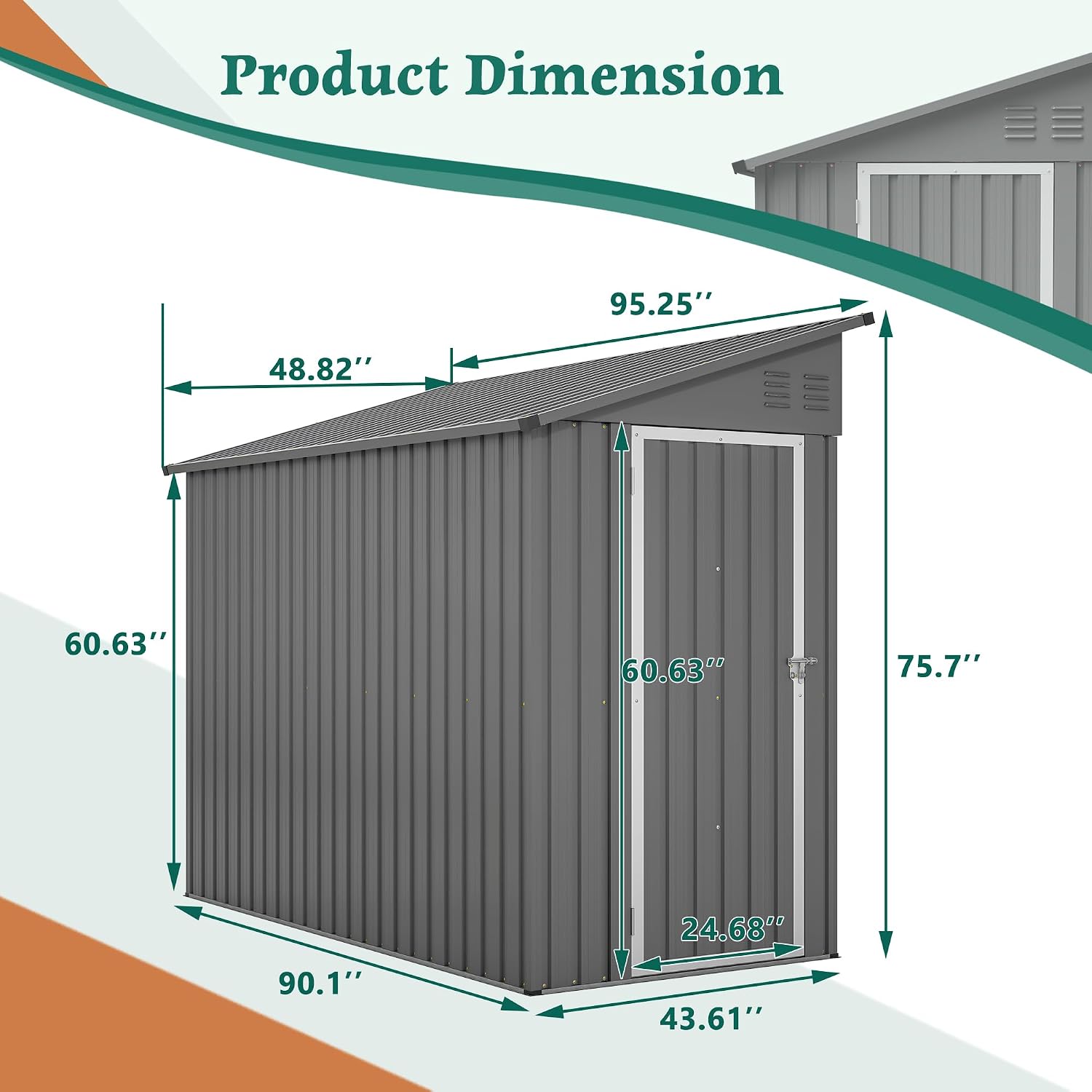 YOPTO 4×8 FT Lean to Metal Shed,Outdoor Heavy-Duty Storage Shed with Floor Base,All Weather Waterproof Garden Tool House W/Lockable Door&2 Air Vents,Reversible Door Design,for Backyard,Patio,Lawn,Gray