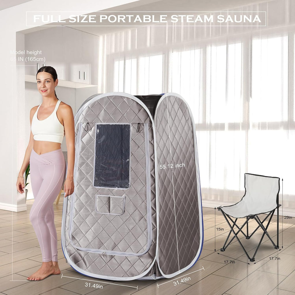 Portable Sauna, Steam Sauna Full Body, Newly Upgraded Large Space Sauna, Quick-Folding Sauna Spa Tent, Includes 4L Steamer(31.49 x 31.49 x 55.11inch, Grey)
