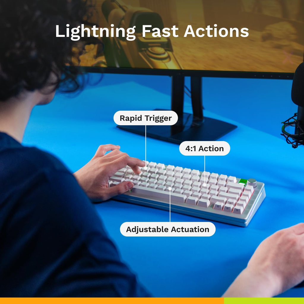 Glorious Gaming - GMMK 3 HE Rapid Trigger Keyboard, Hall Effect, 8K Polling Rate, MX Mechanical & Magnetic Switches, Hotswappable 65% Keyboard, Modular Gasket System, Doubleshot PBT keycaps (White)