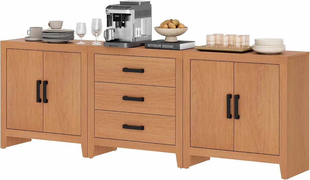 WAMPAT TV Stand for TVs up to 85 Inch, 3-Piece Modular Entertainment Center with Drawers and Doors, Farmhouse Media Console for Living Room, Bedroom, Home Theater, Mocha