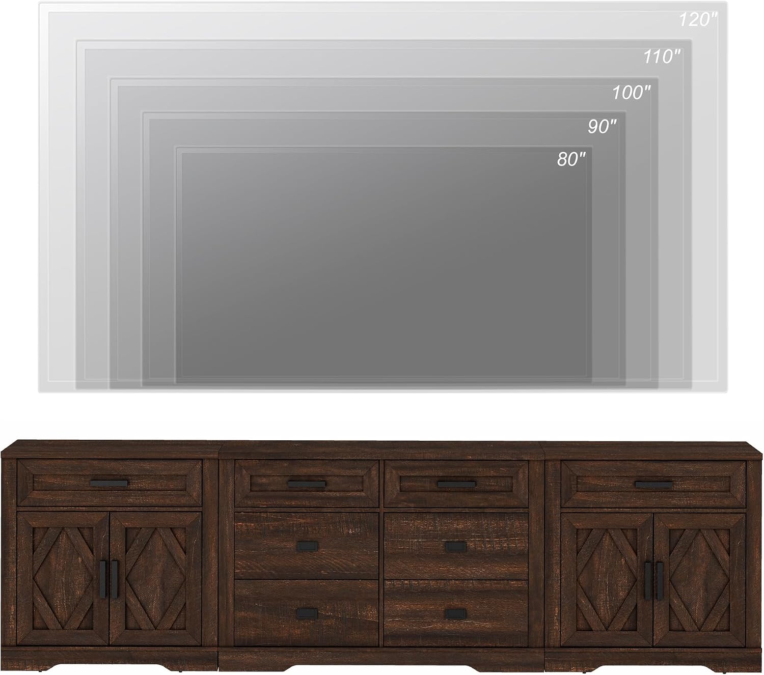 WAMPAT 110' W Large TV Stand,3-in-1 Farmhouse Entertainment Center with Storage Barn Door Cabinet,TV Console Table with Media Cabinet and Drawers for Living Room,Bedroom,Dark Brown