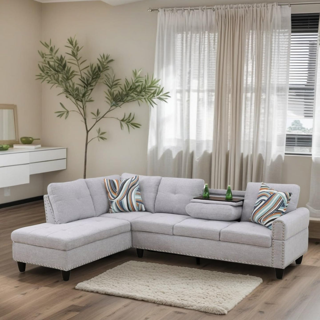 L-Shaped Sectional Sofa, Modern Sectional Couches Home Sofas for Living Room with Movable Chaise, Modular Living Room Sets Furniture for Apartment Bedroom & Office, Grey White