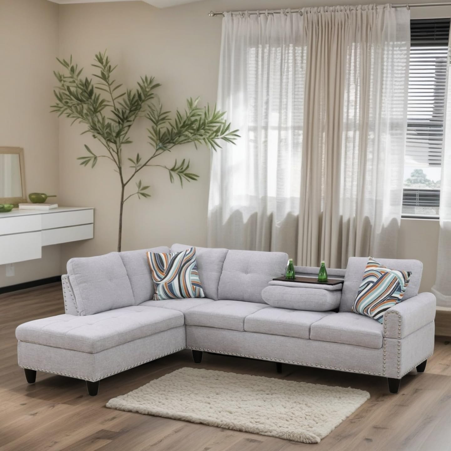 L-Shaped Sectional Sofa, Modern Sectional Couches Home Sofas for Living Room with Movable Chaise, Modular Living Room Sets Furniture for Apartment Bedroom & Office, Grey White