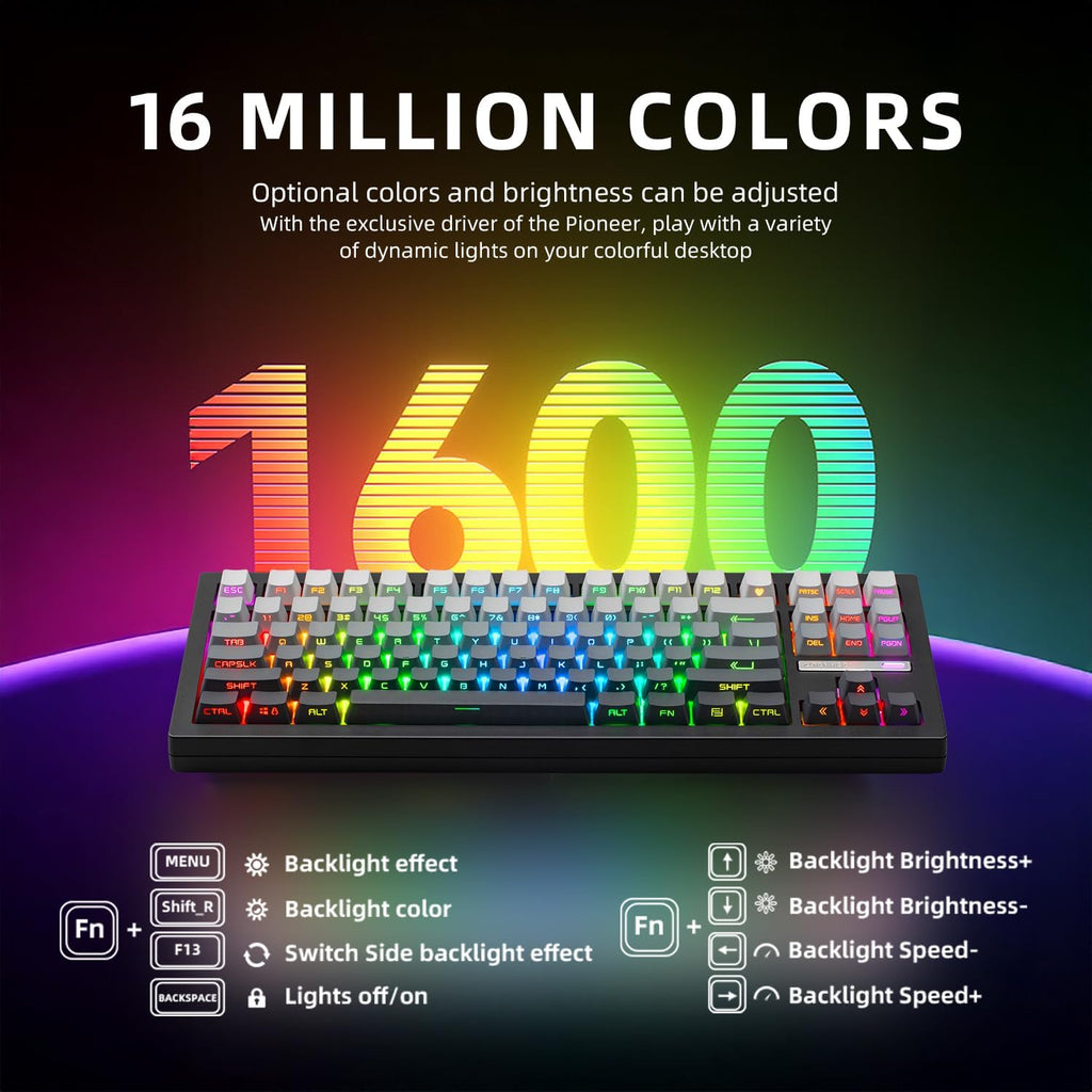 ZORNHER ZH870 Wireless Mechanical Gaming Keyboard,80% Black Custom Creamy Sound Keyboard with Shine Through PBT Keycaps,Pre-lubed Linear Switches,Hot-Swappable,RGB Backlit,2.4GHz/USB-C/BT5.0
