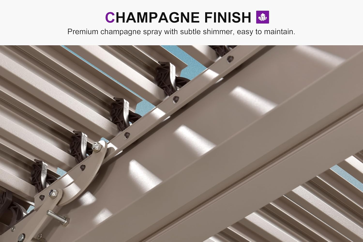 PURPLE LEAF Louvered Pergola 10' × 15' Champagne Outdoor Aluminum Pergola, Adjustable Gazebp for Deck Garden Backyard Patio Retractable Roof Canopy, 1 Long Side and 2 Short Side