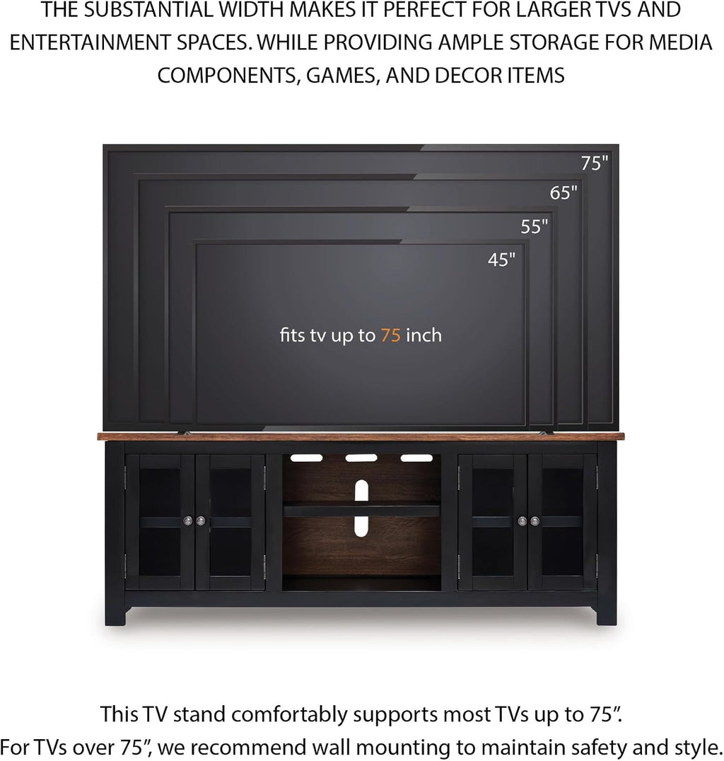 Signature Design by Ashley Wildenauer Modern Farmhouse 76' TV Stand for TVs up to 86' with Adjustable Shelves and Wire Management, Brown & Black