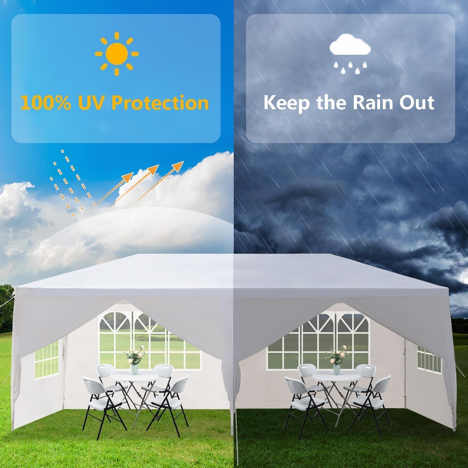 Outdoor Gazebo Canopy Wedding Party Tent Camping Shelter Commercial Instant Shelter Waterproof Tent with Removable Side Walls (10'x20' Six Sides)