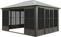 12x14FT Outdoor Sunroom Hardtop Gazebo with Lockable Doors & Movable PVC Windows | All-Weather Galvanized Steel Roof & Aluminum Frame, Black Solarium Screen House for Patio, Deck, Backyard