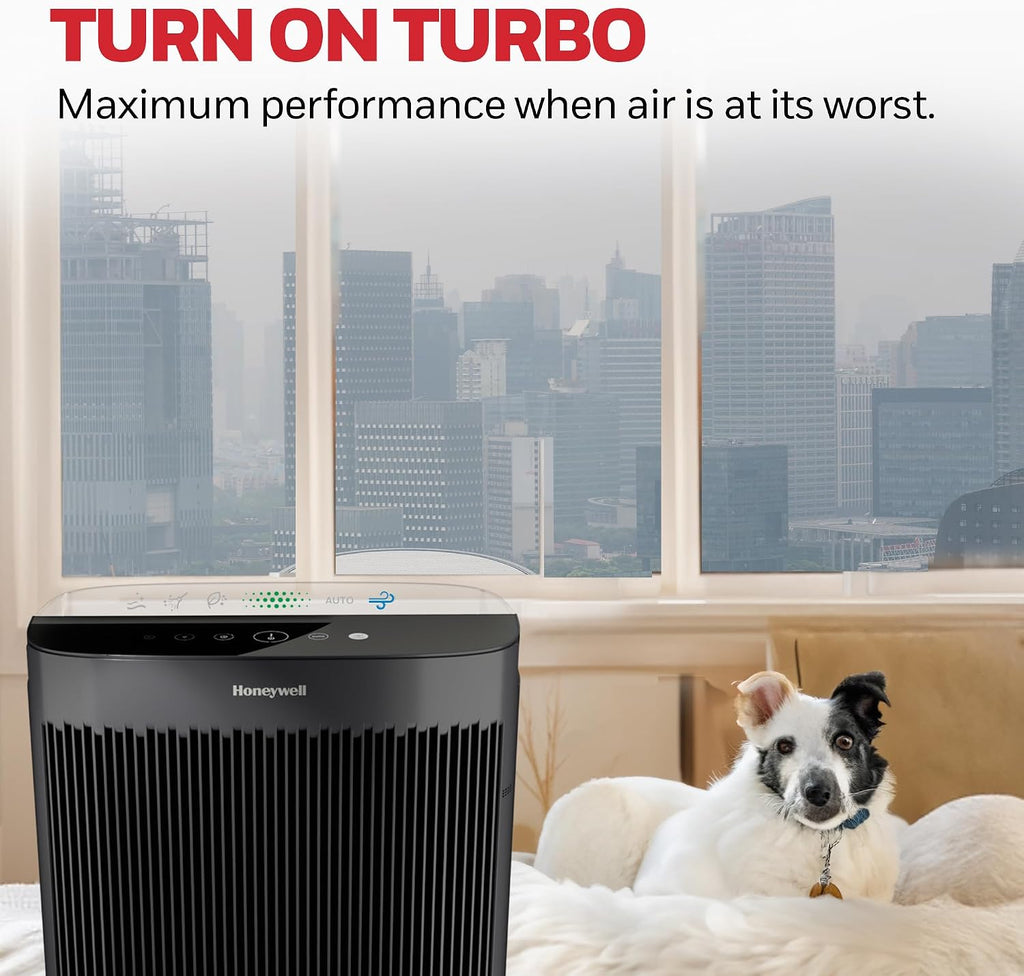 Honeywell HEPA Air Purifier for Home, 2423 Ft² Rooms in 1 Hour, Air Quality Monitor, Auto Mode, Reduces Allergens, Dust, Pollen, Pet Dander, Odors, Smoke, Black, HPA5300B