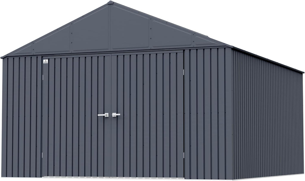 Arrow Shed Elite 12' x 14' Tall Outdoor Steel Storage Shed with High Gable and Lockable Doors Storage Building, Anthracite