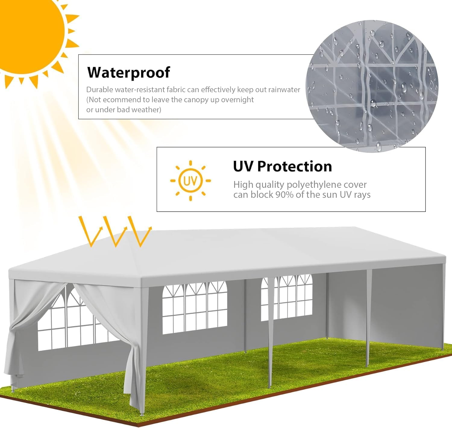 10'x30' Outdoor Party Wedding Tent Canopy Waterproof Camping Gazebo BBQ Shelter Pavilion Heavy Duty, 8 Removable Sidewalls (10x30)