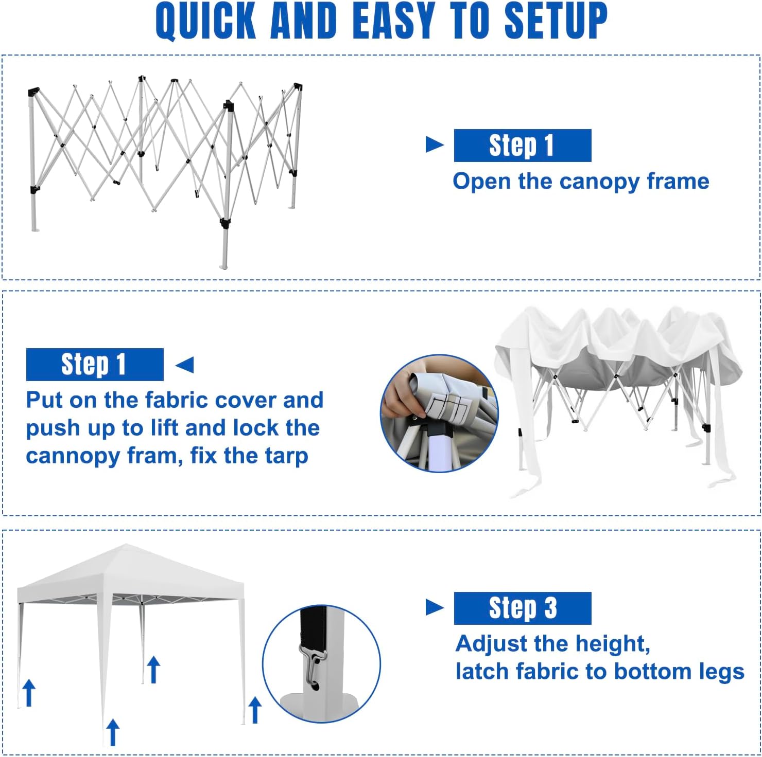Yesker 10x10 Pop Up Canopy Tent UPF 50+ Waterproof Outdoor Canopy Portable Folding Easy Setup Gazebo Adjustable Height Instant Sun Shade Tent with Wheeled Bag for Events Parties Camping Patio, White