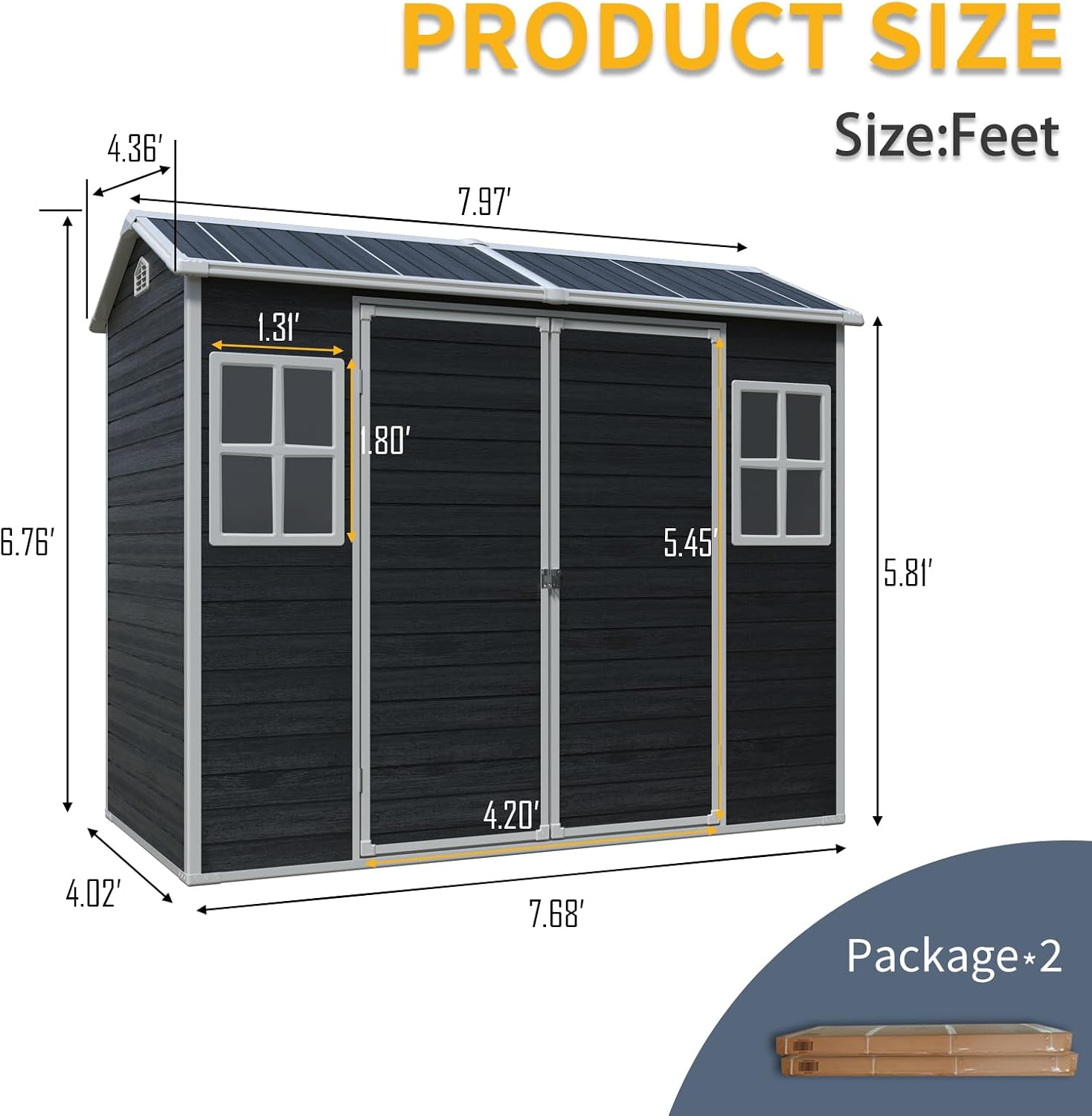 8x4 FT Outdoor Storage Shed with Floor, Weather Resistant Tool Shed with Lockable Door, Vents & Windows, Resin Garden Sheds with Sloped Roof for Backyard, Patio, Lawn, Black