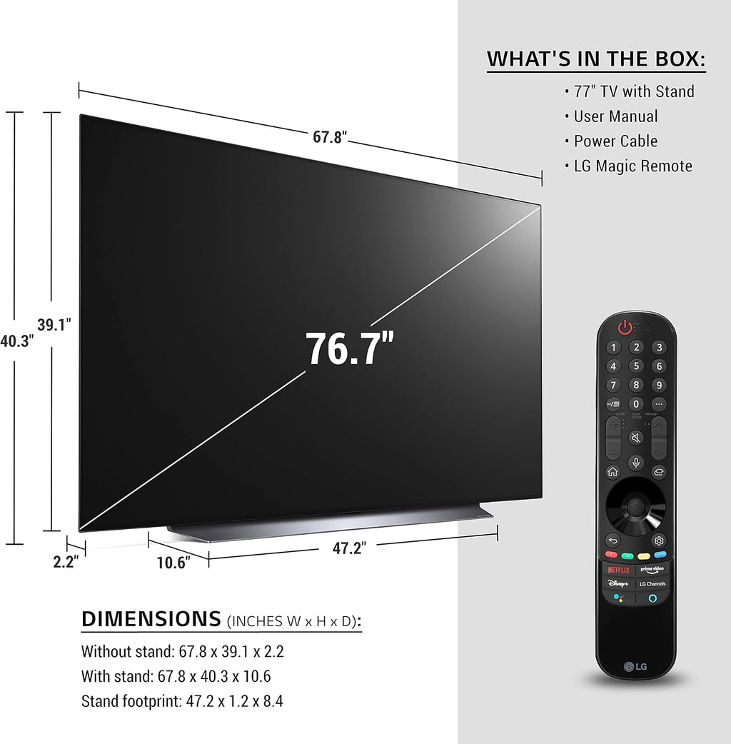LG OLED C1 Series 77' Alexa Built-in 4k Smart TV (3840 x 2160), 120Hz Refresh Rate, AI-Powered 4K, Dolby Cinema, WiSA Ready, Gaming Mode (OLED77C1PUB, 2021)