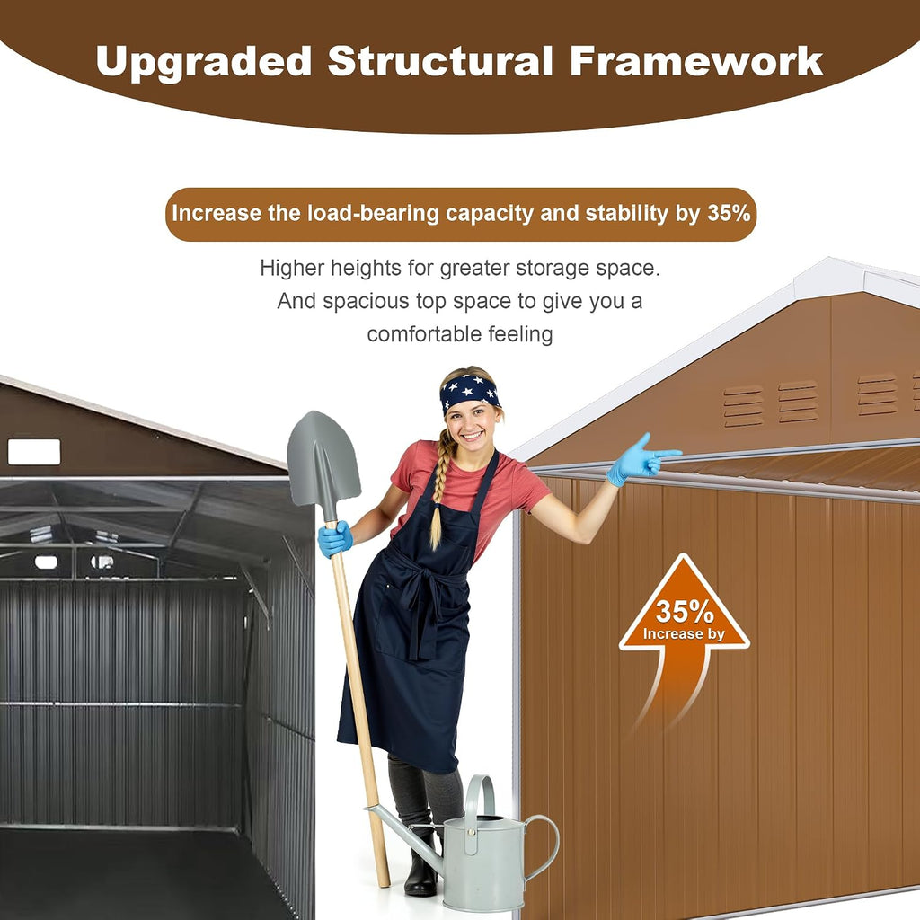 Leavader 12x10 FT Metal Storage Shed, Heavy-Duty Outdoor Matel Tool Shed with Windows, Lockable Door&Ventilation - Weatherproof Outdoor Garden Shed for Backyard, Lawn, Tool Organization