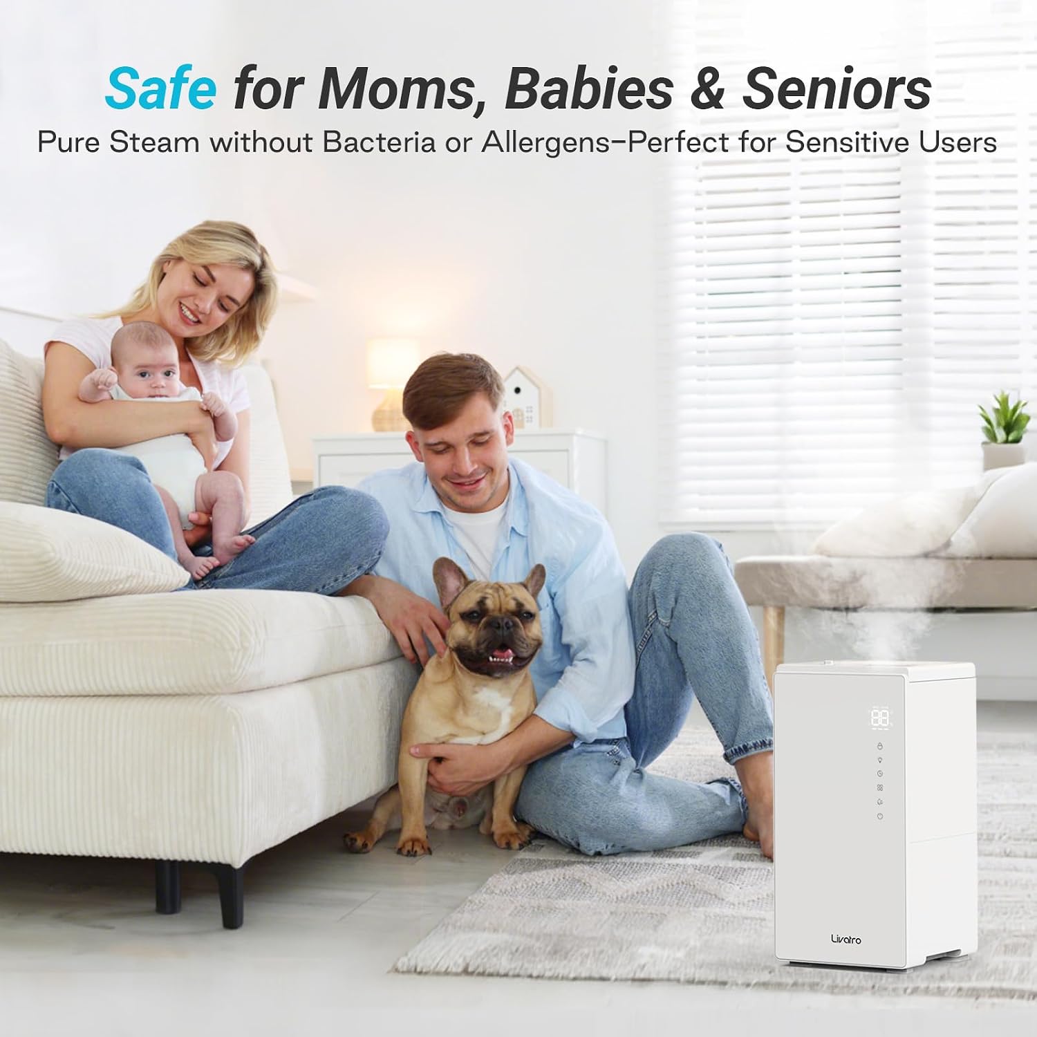 6L Stainless Steel Warm Mist Humidifier with Easy Clean and Warm Steam Function, Healthy Air Mist Humidifiers for Bedroom Living Room, with Sleep Mode and Auto-off Setting