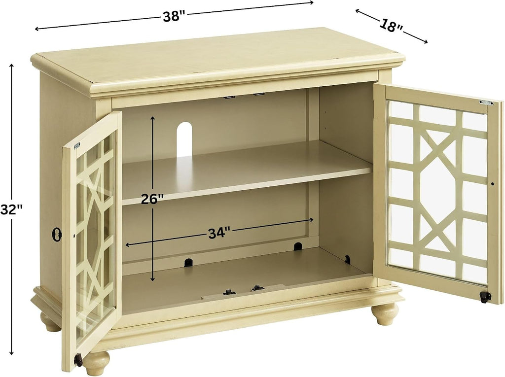 Martin Svensson Home Elegant Small Spaces Accent Cabinet with Glass Doors, Vintage Sideboard or Small TV Stand for Living Room or Entryway. Antique Cream White.