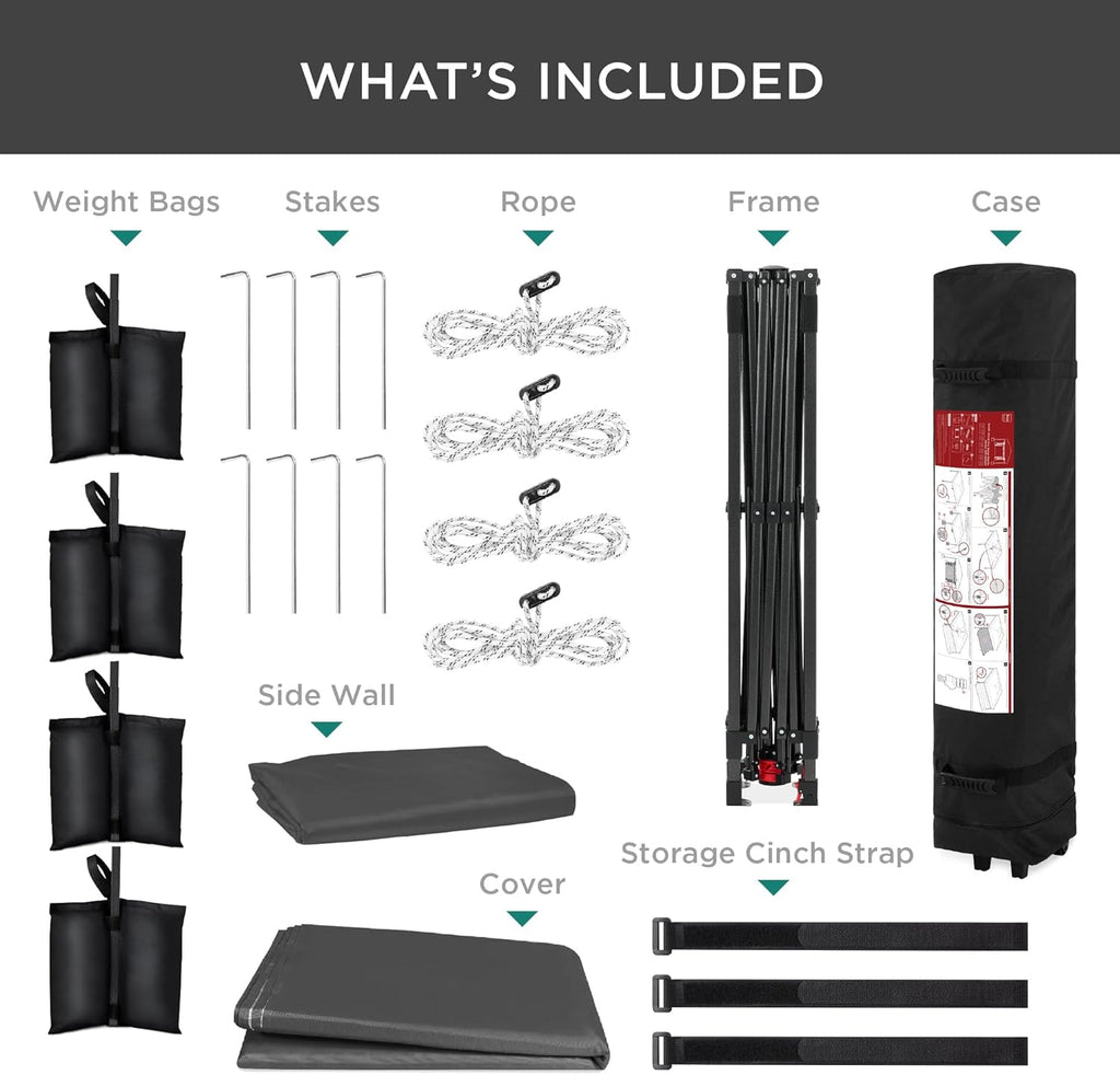 Best Choice Products 10x10ft Pop Up Canopy Tent with Sidewall, 1 Person 1 Minute Set Up, Carry Case, 4 Weight Bags - Gray