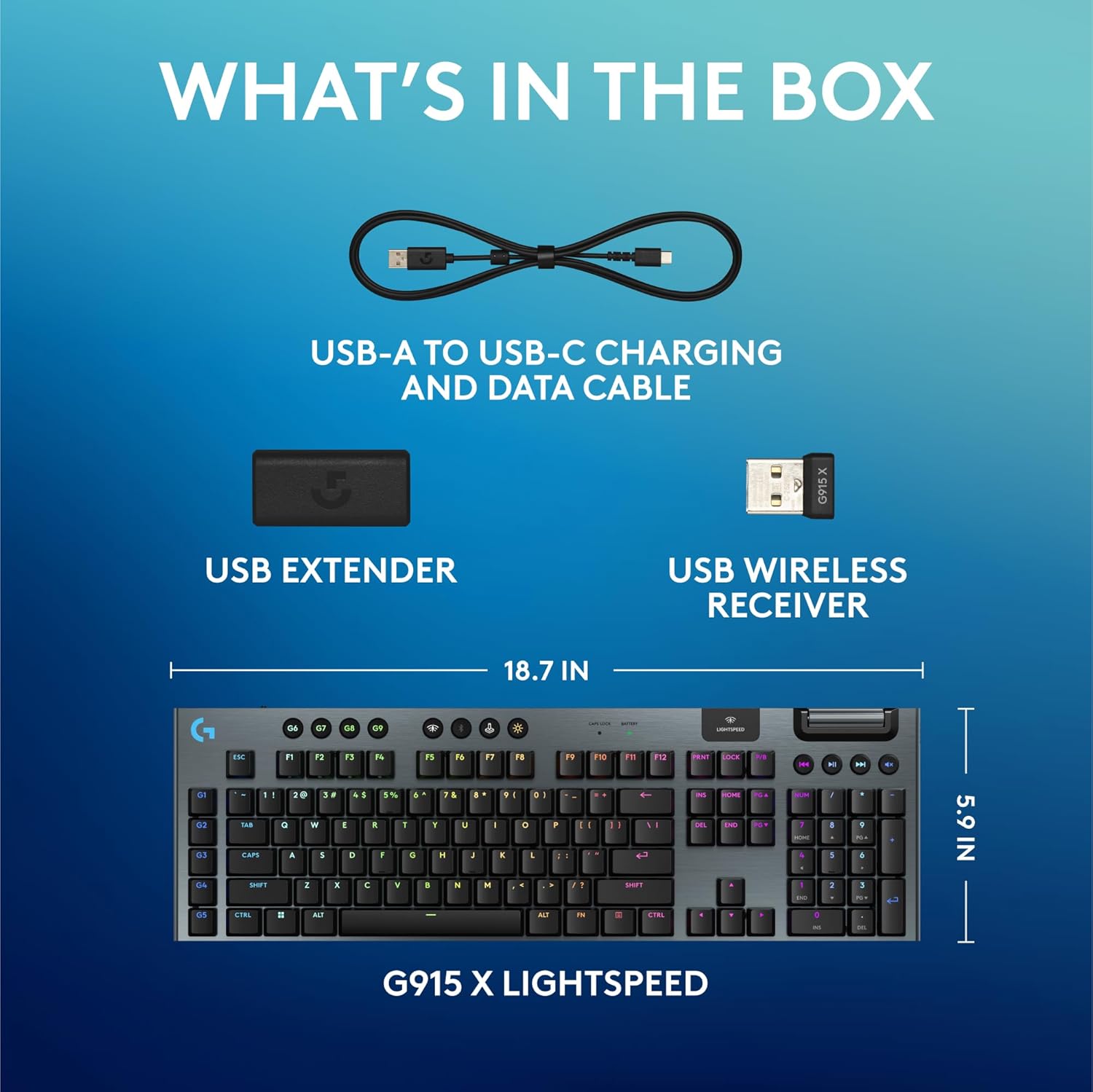 Logitech G915 X Lightspeed Wireless Mechanical Gaming Keyboard, Double-Shot PBT Keycaps, Fully Programmable Keys, RGB Backlit Mac/PC Gaming Keyboards, GL Tactile Switches, Black (Renewed)