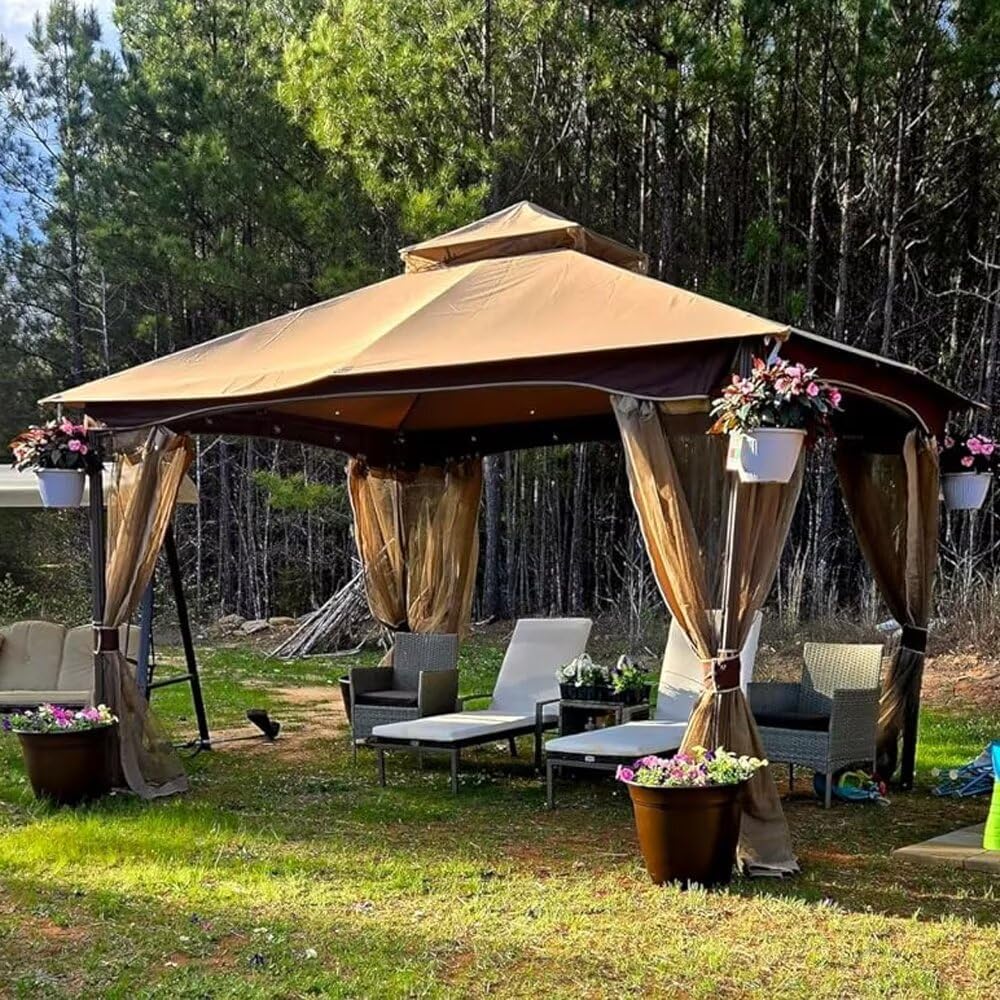 Domi Outdoor Living 10'x13' Patio Gazebo Outdoor Ventilation Double Roof Gazebo with Mosquito Netting for Patio,Lawn and Garden