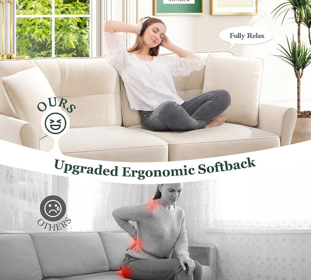 Loveseat Sofa, 69' Love Seat Couches, Comfy Velvet Small Couches for Small Spaces with 2 Pillows, Tool-Free Setup Sofas & Couches, 700lb Load Sofas for Living Room, Mini Couch for Bedroom, White Couch