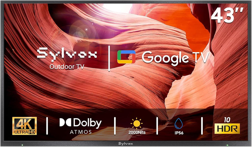 SYLVOX Outdoor TV, 43 inch 2000 Nit High Brightness Smart TVs, 4K Sunlight Readable Display, IP56 Waterproof, Smart TV for Outdoor Households or Commercial Places (Pool Pro 3.0)