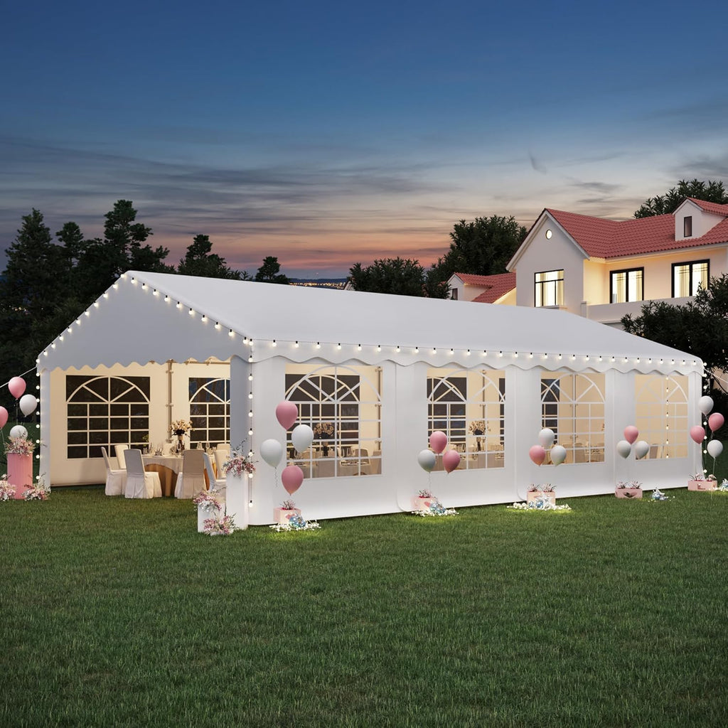 EROMMY 20X30FT Party Tent, White Outdoor Wedding Canopy with Removable Sidewalls and Church Windows, Heavy Duty Pavilion Shelter for Events, Celebrations, and Gatherings