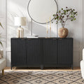 mopio Brooklyn Fluted Storage Cabinet, Modular Accent Buffet Sideboard with Adjustable Shelf, FSC Certified 50lb load Modern Farmhouse Wood Credenza for Dining, Living Room, Entryway (Black, Set of 2)