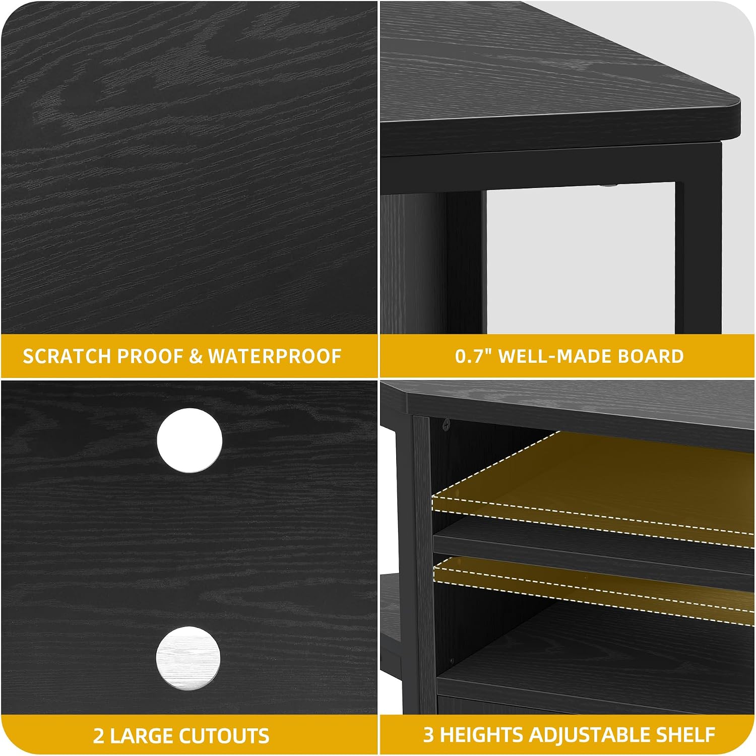 DWVO Corner TV Stand for 50 Inch TV, Farmhouse TV Stands for Living Room, Black Entertainment Center with Storage & Power Outlets, Wood TV Console Cabinet, Black